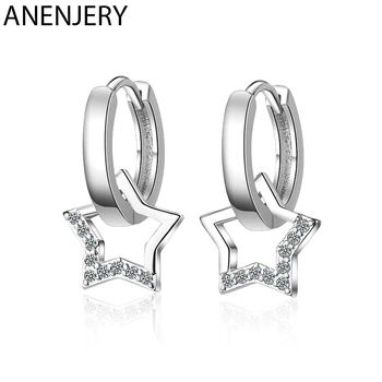 

Anenjery Zircon Star Tassel Silver Color Earrings oorbellen S-E786