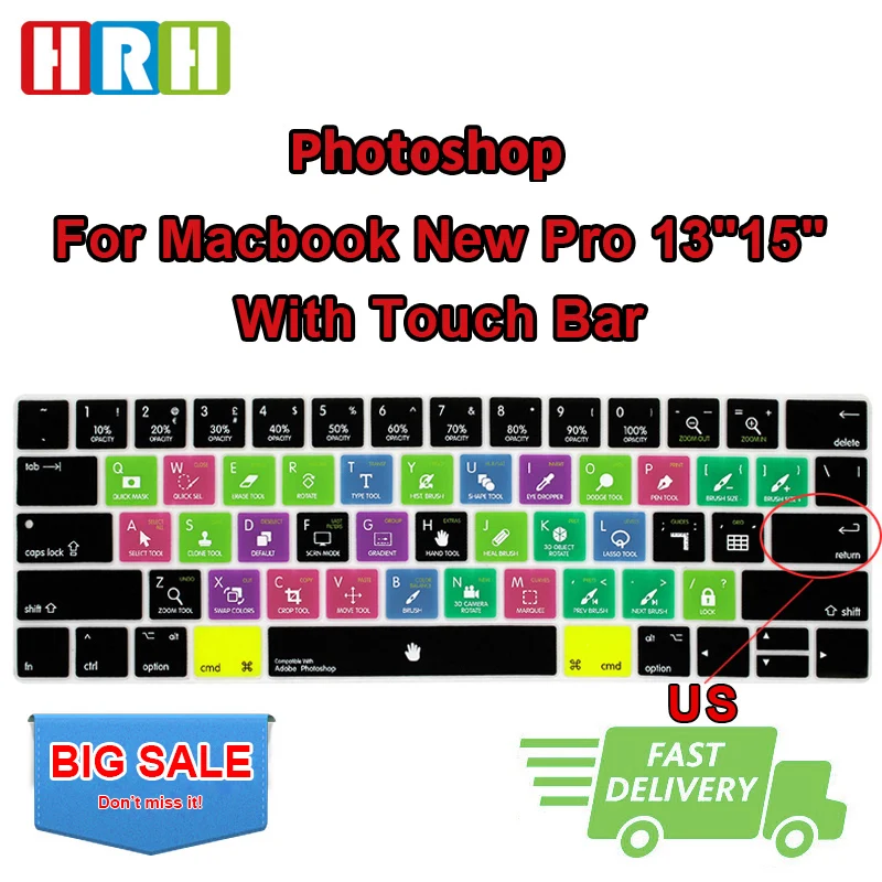 

Adobe Photoshop PS Shortcut Hotkey Silicone Keyboard Cover Skin For Macbook Pro 13" A1706 15" A1707 2016 Release With Touch Bar