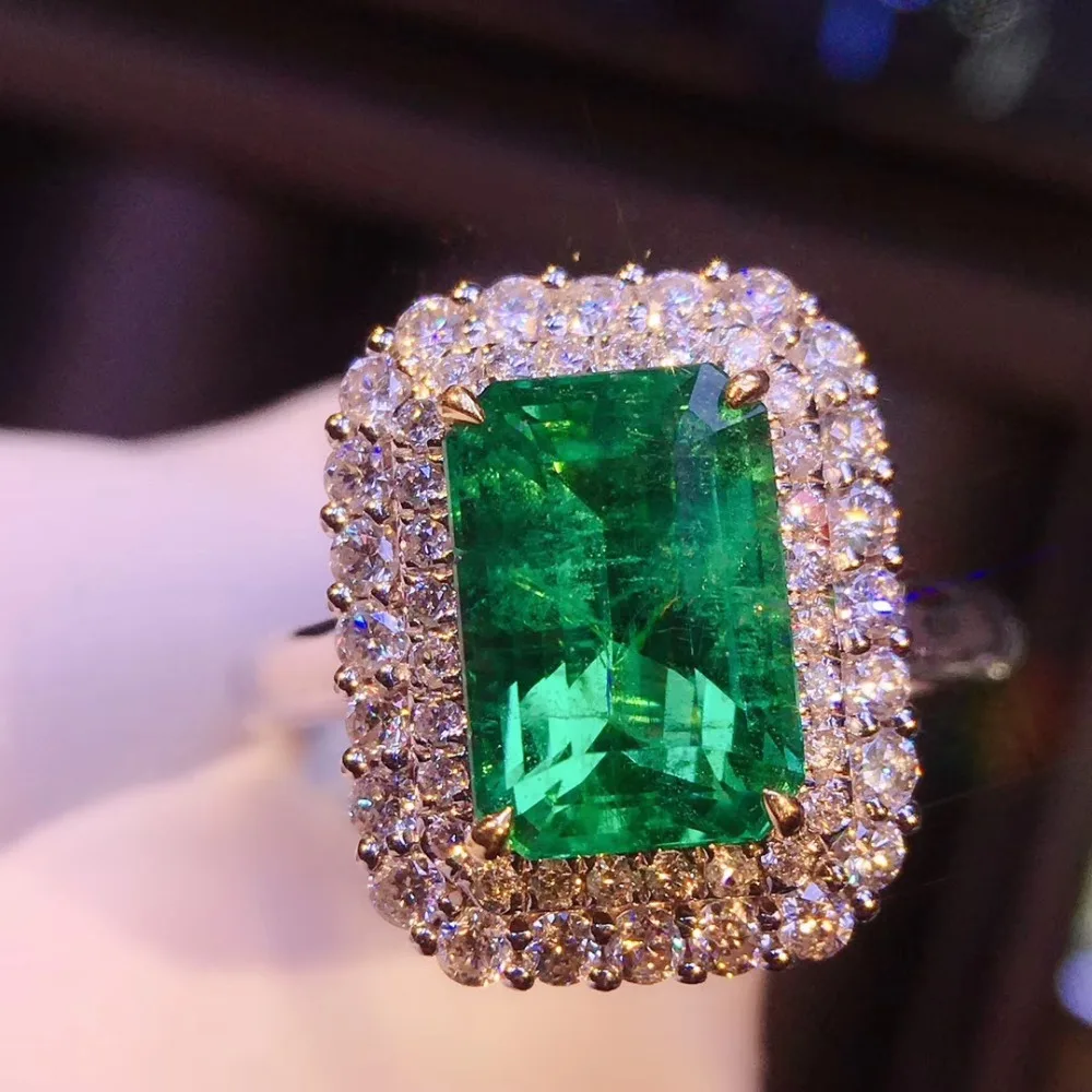 2.0 Carat Intense Green Natural Emerald Wedding Anniversary Ring set With 0.68ctw Nautral Diamond Ring pendant Dual Use