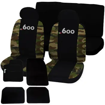 

COPRISEDILI + TAPPETINI AUTO CON STRAPPO LOGO FIAT 600 NERO - MIMETICO CLASSICO