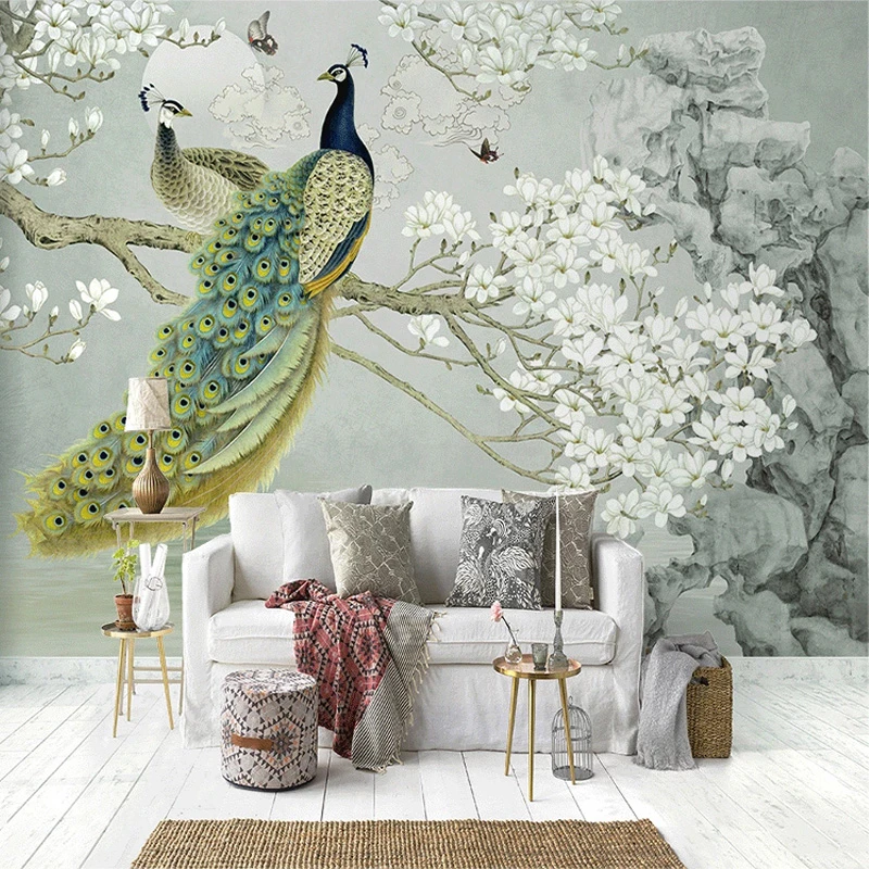 Custom Mural Wallpaper 3d Peacock Magnolia Flowers Wall Painting Living  Room Study Background Home Decor Papel De Parede 3 D - Wallpapers -  AliExpress