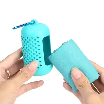 

Portable Quick Drying Cooling Microfiber Towel Instant Cooling Relief Sports Yoga Gym Pilates Running Travel Towel Silicone Bag