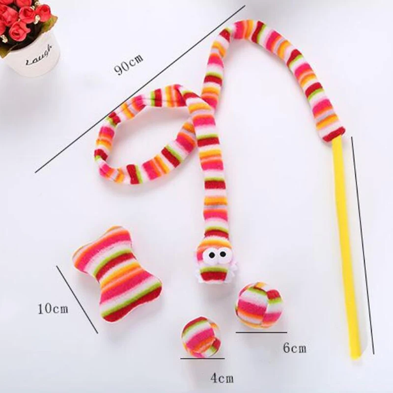 Новая игрушка для кошек, набор забавных палочек для кошек, радужная волшебная палочка для управления змеями, флисовые игрушки для домашних животных для кошек, Интерактивная палка, товары для кошек