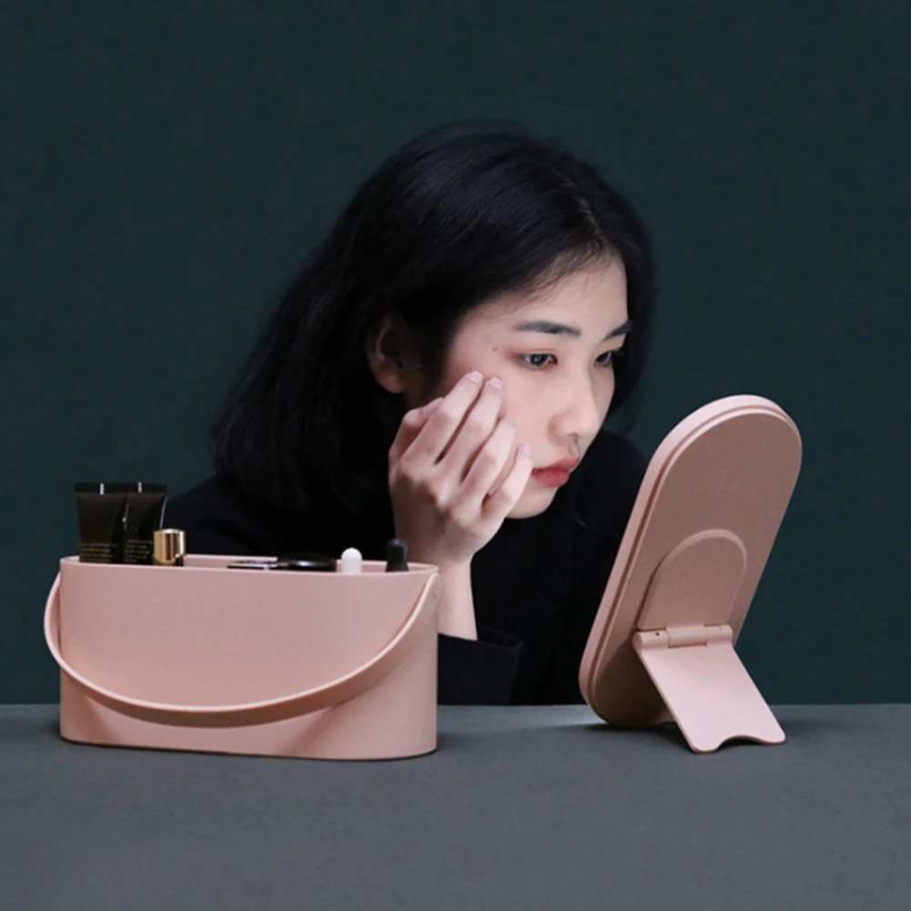 

Creative Organizer Travel Makeup Tools Case With LED Lights Makeup Mirror Creative Portable Makeup Tool Storage Box 2 In 1