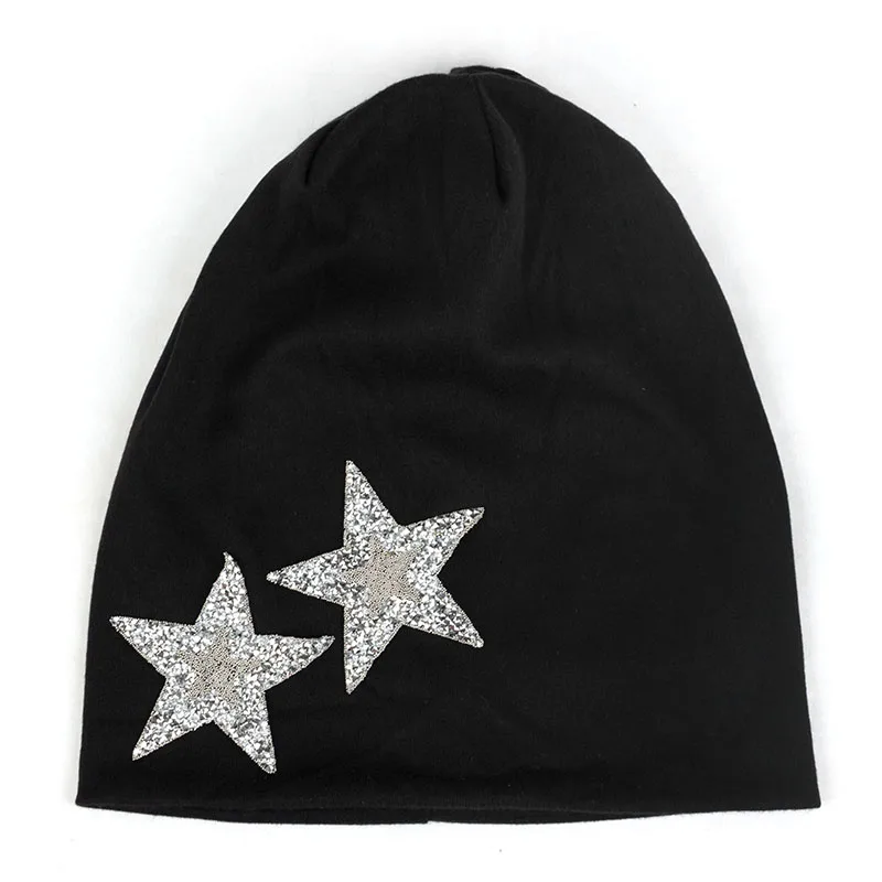 Silver Black Женские модные шапки со стразами, хлопковые мешковатые шапки, женские осенние зимние теплые шапки, шапочки, мешковатая шапка, шапки - Цвет: Silver Black