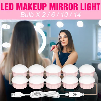 

LED 12V Dressing Table Make up Lamp USB Bulb Beauty Wall-Mounted Makeup Mirror Light LED Dimmable Bedroom Decor 2 6 10 14 Bulbs