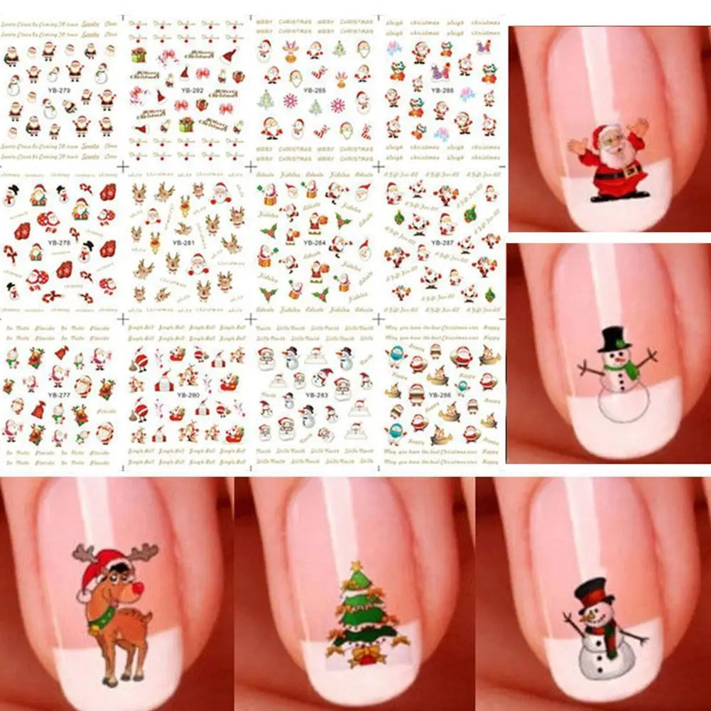 12 листов/партия Красивые рождественские наклейки для ногтей 3d-украшения для ногтей блестящие инструменты для маникюра «сделай сам» для шармов для ногтей