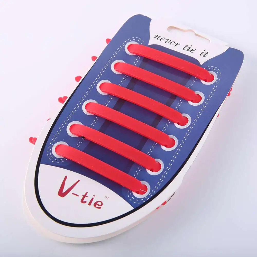 12 шт./компл. эластичные силиконовые шнурки для обуви унисекс креативные без завязок; шнурки модные Для мужчин Для женщин обувь со шнурками и резиновый шнурок - Color: Red