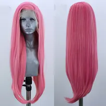 Bombshell живой розовый прямой синтетический 13*3 парик фронта шнурка термостойкие волокна волос естественная линия волос боковая часть для женщин парики