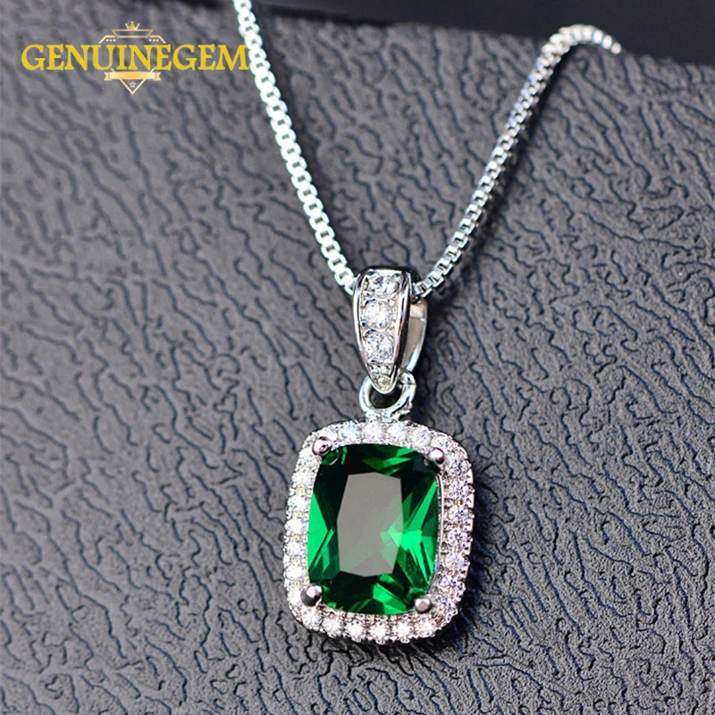 GENUINEGEM New Classic Created Moissanite 925 Sterling Silver Pendant Necklaces For Women Wedding Brand Fine Jewelry Gifts