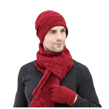 3 шт мужской осенний шарф, шапка и перчатки наборы зимняя шапка плюс бархат Толстая вязаная шапка шарф перчатки из трех частей szaliki i chusty