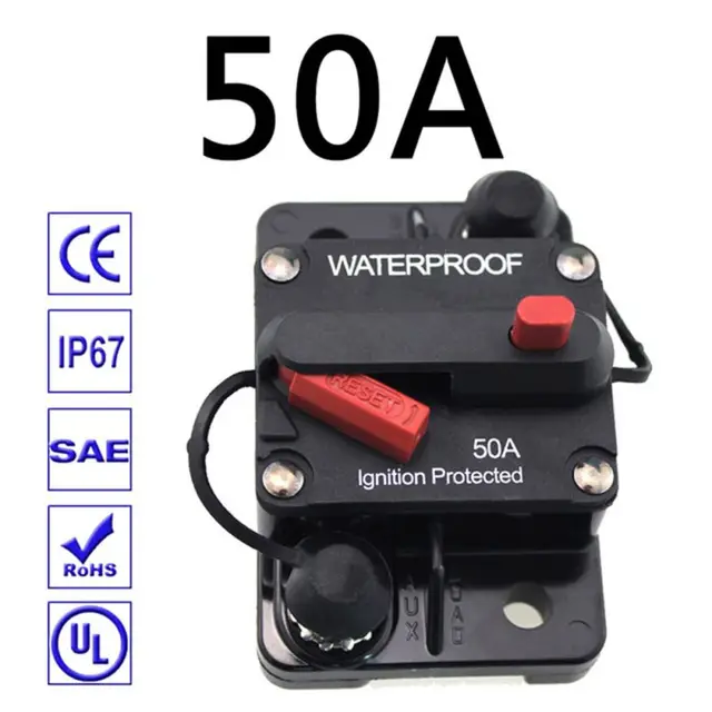 30A 40A 50A 60A 70A 80A 100A 120A 150A 200A 250A 300A AMP Circuit Breaker Fuse Reset 12-48V DC Car Boat Auto Waterproof 50A