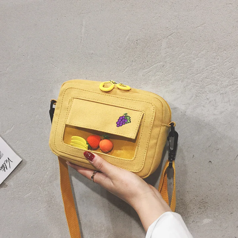 

Canvas Crossbody Bags for Women Fruits Embroidery PVC 2019 New Zipper Fashion Handbags Female Casual Simple Basic Shoulder Bags