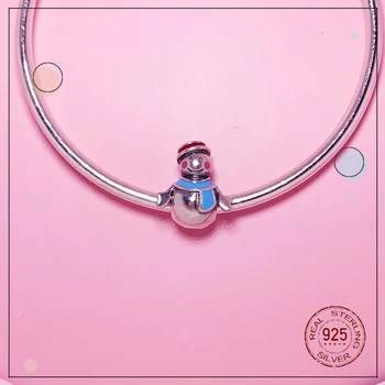 

100% genuine 925 sterling silver christmas gift blue snowman charm beads suitable for brand charm bracelet DIY jewelry