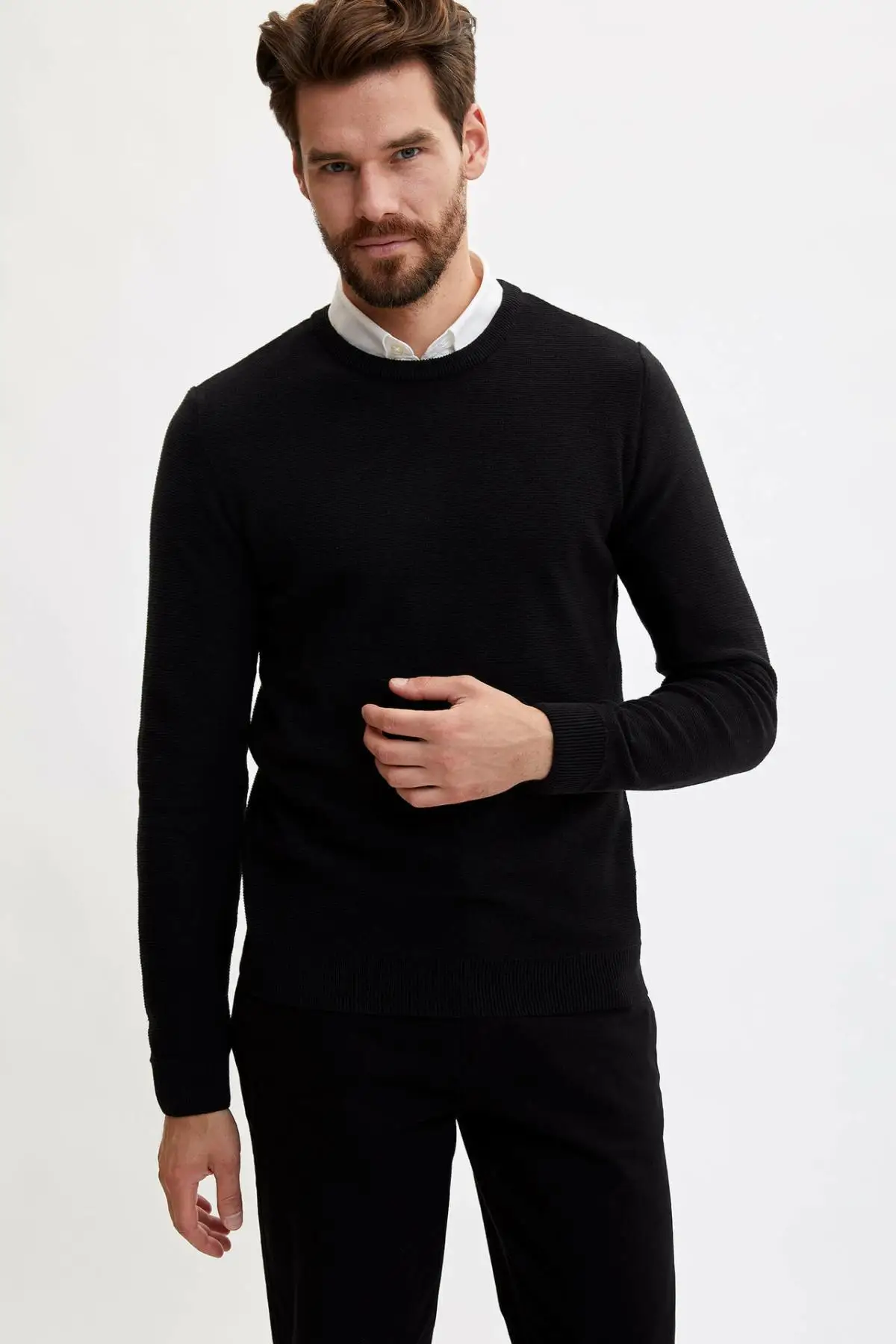 DeFacto мужские Модные однотонные свободные хлопковые топы Повседневный пуловер