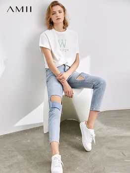 

Amii Autumn Streetwear Hole Jeans Female Casual High Waist Zipper Pockets Loose Pants 11940485