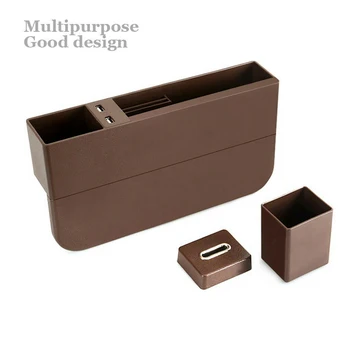 

Plastic Car Seat Crevice Storage Box Dual USB Charger Car Seat Side Slit for Wallet Phone Coins Case Phone Wireless Charging