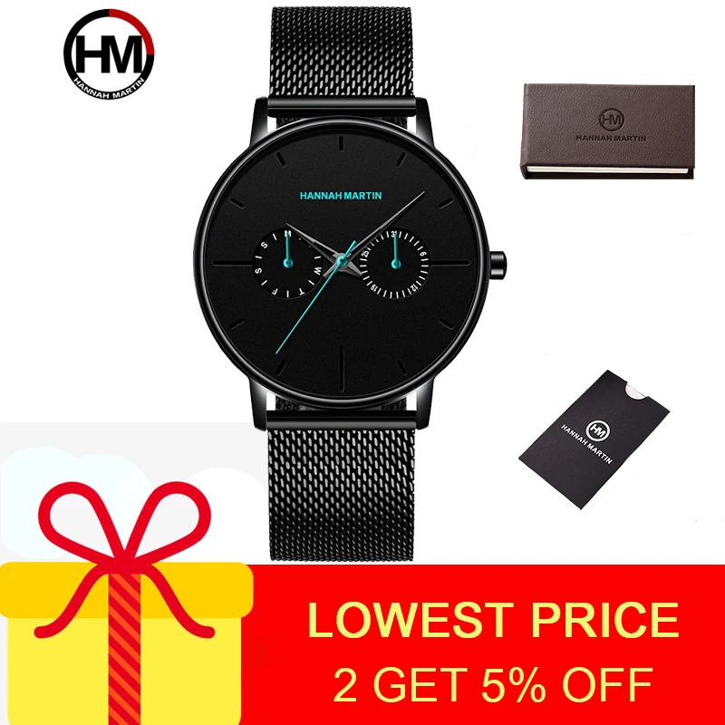 

Hannah Martin Men's Watch Sports Watches Mans Wristwatch Clock Male Quartz Watches Big Casual Luxury Black Watch Men Waterproof