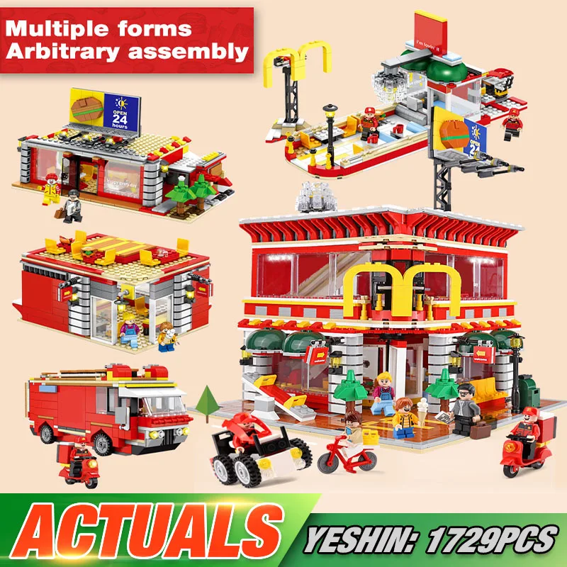 Yeshin City Series SD6901 Mini Street View MOC 4 в 1 светодиодный McDonaldss Ресторан Дом модель строительные блоки кирпичи игрушки