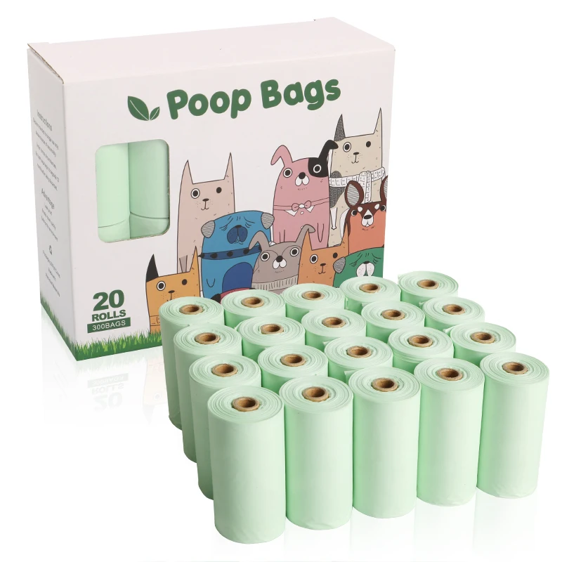 100% Biodegradable para perros, bolsas de residuos de perro compostables, sin plástico, a base de almidón de maíz, PLA, paso EN13432/ASTM D6400/AS5810, Bolsa para popó