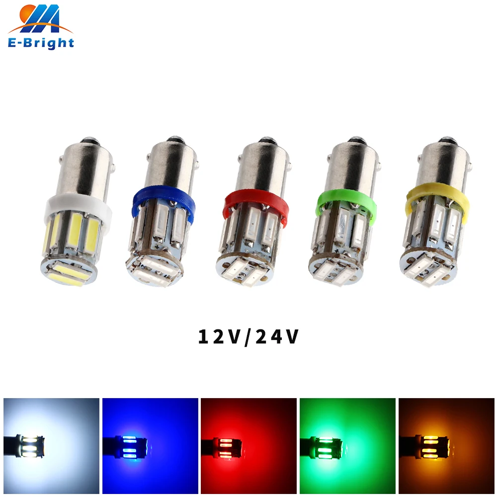 10PCS DC 12V 24V T11 BA9S 7014 10 SMD 250LM Led Bulb Door Side Map Indicator Reverse Reading Tail Light Car White Red Blue Amber |