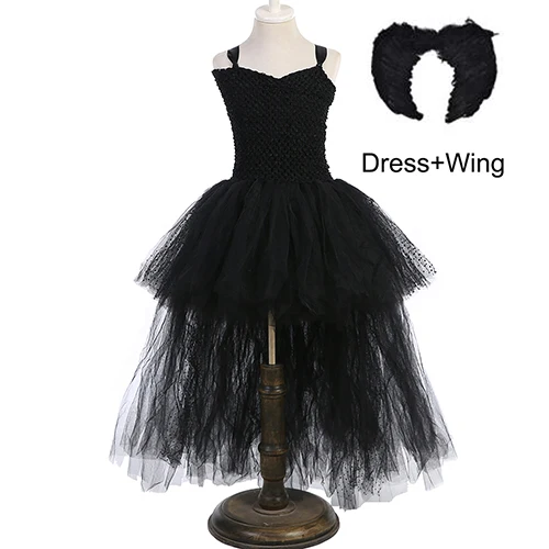 dress and wing Хэллоуин Темный Единорог Костюм Платье-пачка V образным вырезом дети девочки злой черный волшебный наряд колдуньи комплект одежды для карнавала праздники - Цвет: dress and wing