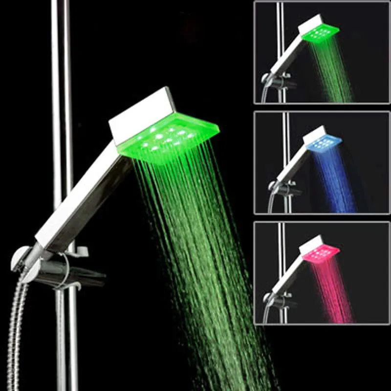 

LED Square Shower Head 9 LED Super Bright Temperature Control Three-Color Temperature Color Changing Square Shower Nozzle SDS-A4
