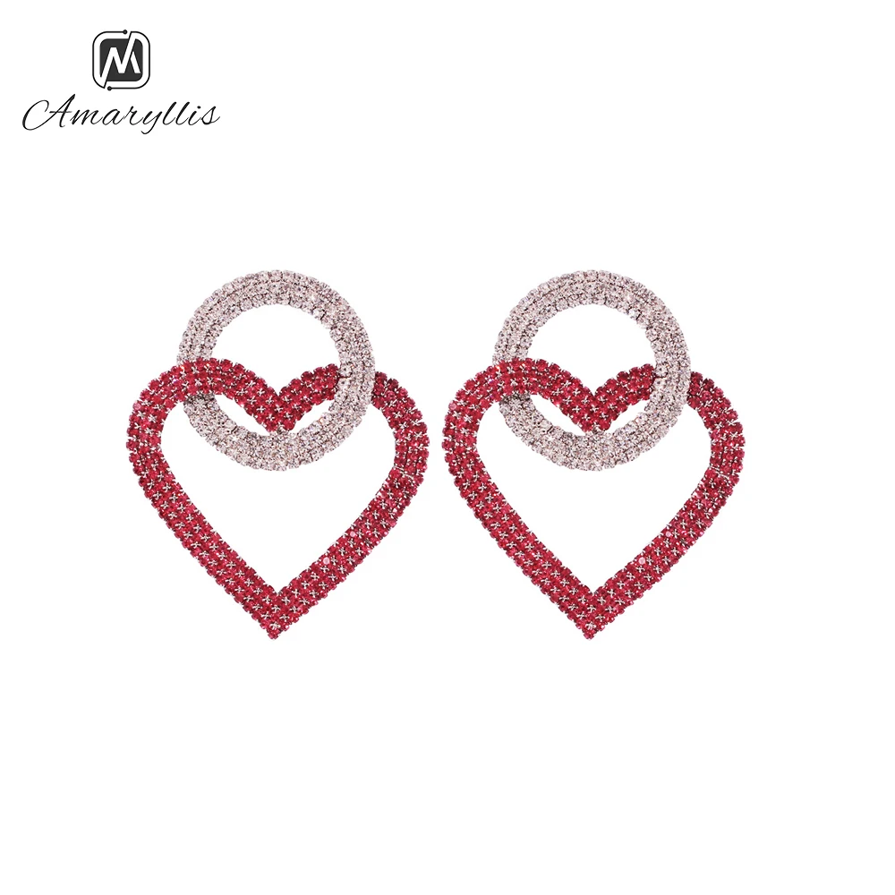 Amaiyllis свадебные серьги со стразами в форме сердца для женщин, шикарный хрустальный круглый сердце, эффектные серьги-гвоздики, вечерние серьги