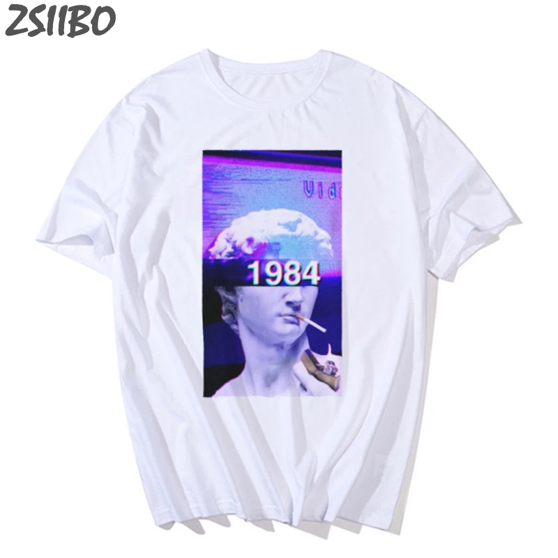 Забавная Мужская футболка Vaporwave статуя микеланжело Давида с принтом Харадзюку, футболка с коротким рукавом, Повседневная футболка, мужские топы, футболки - Цвет: Bai12