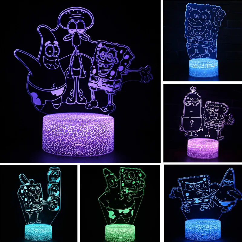 SpongeBob SquarePants Figure Cartoon Baby LED Night Light Color Changing 3D Table Lamp Nightlight Kids Children Xmas Gifts