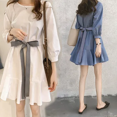 

Large Size Dress Bow Mid-length Tops Base Shirt 200 of Fat Mm Loose-Fit Slimming T-shirt Short Skirt