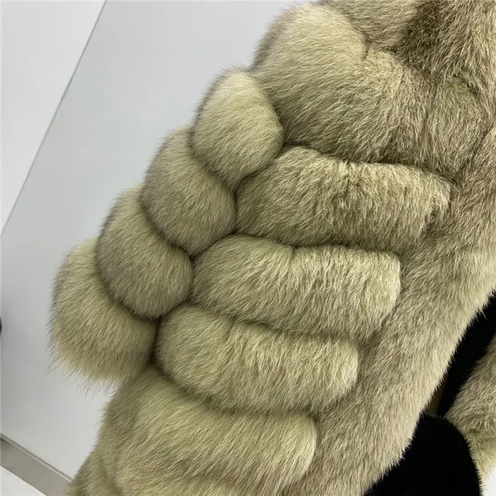Women Real Fur Coat Thick Warm Female Natural Fox Fur Jacket Outerwear Fashion V Neck Winter Real Fox Fur Coat for Women