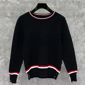 

2020 Fashion TB THOM Brand Sweaters Men Loose O-Neck Pullovers Clothing Short Wool Striped Winter Casual Coat