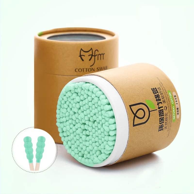 Green-200pcs 100/200 шт./кор. бамбуковое детское ватный тампон деревянные палочки Мягкий хлопок бутоны для чистки ушей тампоны Cotonete Pampons здоровья Красота - Цвет: Green-200pcs