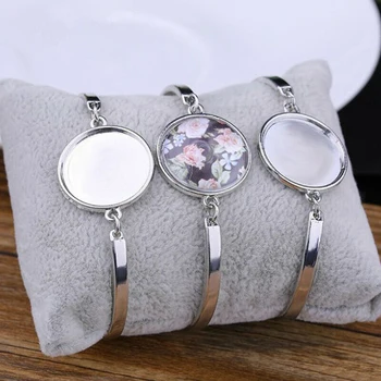 

10pcs Silver Adjustable 20mm Cameo Settings Bracelets Bezel Metal Cabochon Bracelet for Jewelry Making