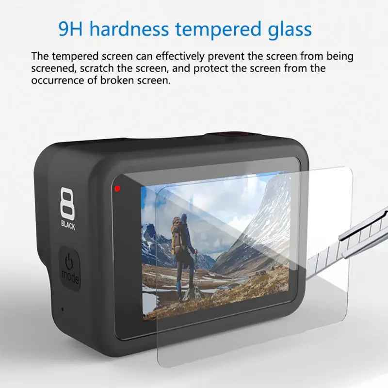 Набор из закаленной пленки для объектива и экрана дисплея для GoPro Hero 8, черный набор из закаленной пленки для камеры