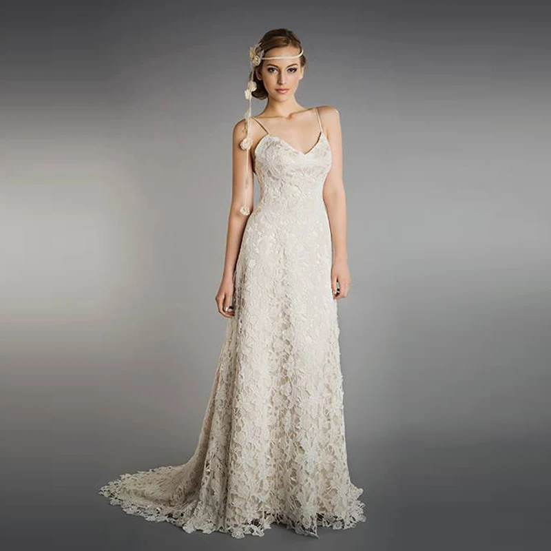 

2018 vestido de noiva Sweetheart Spaghetti Straps macrame Lace Open Back Long vestido de noiva mother of the bride dresses