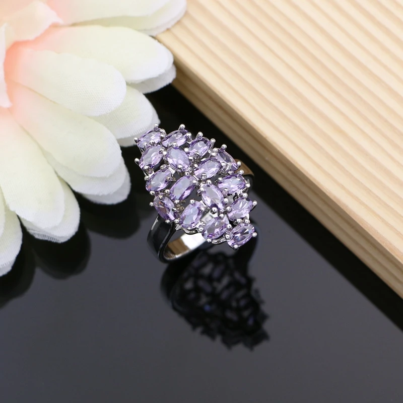 Women 925 Sterling Silver Jewelry Sets Purple Amethyst Tennis Earrings Rings Fashion Accessories Wdding Necklace Set - Image 2