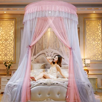 

Bed Canopy Double Colors Hung Mosquito Net Princess Bed Tent Curtain Foldable Canopy On The Bed Elegant Fairy Lace