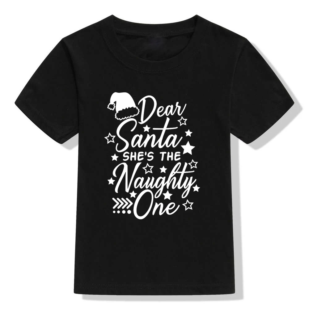 Детская Рождественская футболка с надписью «Dear Santa She Is The Naughty Ones» забавные рождественские футболки с графикой для мальчиков и девочек, детские вечерние футболки, Прямая поставка