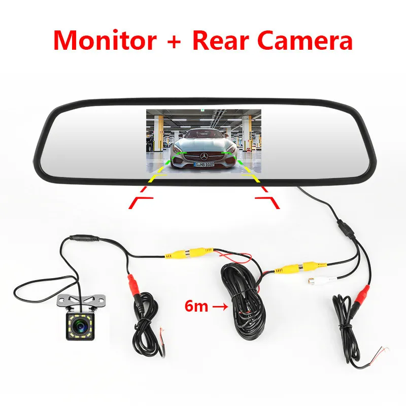 12led camera Автомобиль заднего вида Парковка HD lcd видео цифровой цветной зеркальный монитор дисплей NTSC/PAL полный 1080P Dash двойной объектив - Название цвета: 12led camera