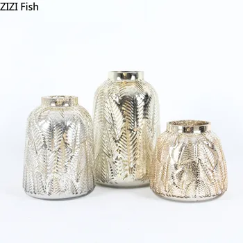 

CREATIVE NORDIC MODERN GOLD GLASS VASE LEAF PATTERN HYDROPONICS FLOWER ARRANGEMENT ACCESSORIES HOME DECORATION CRAFTS ORNAMENTS