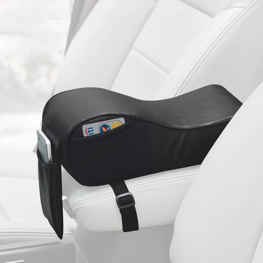 Center Console Armrest Pad Memory Foam Pu Leather Storage Pockets Seat Cushion