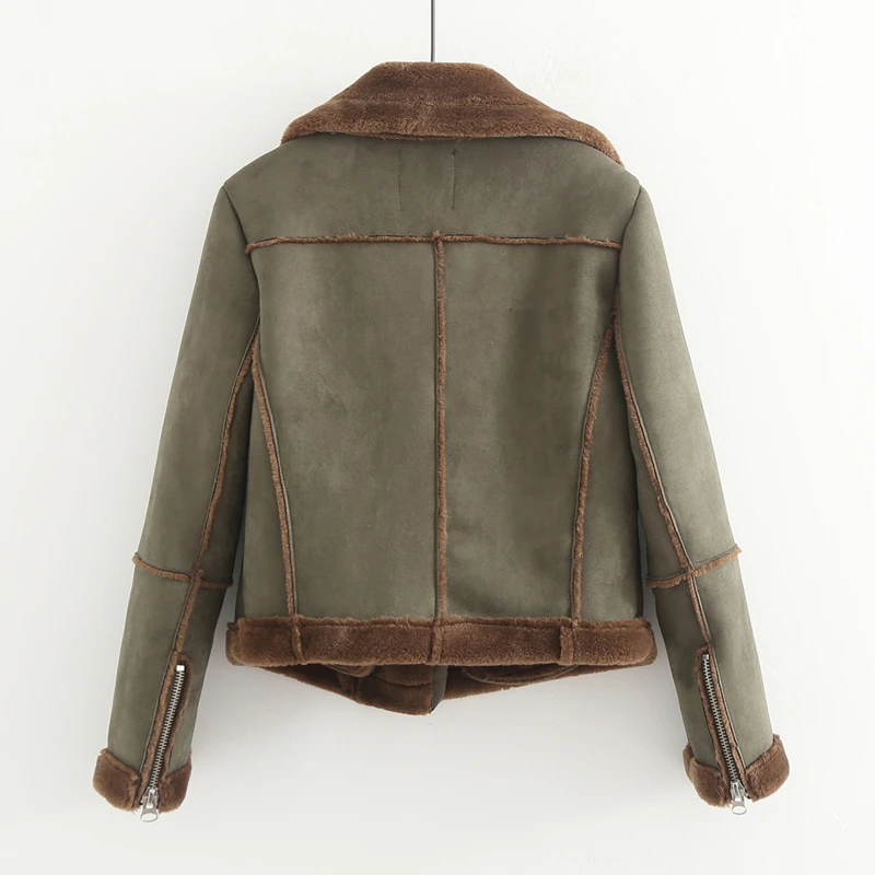 Günstige MUMUZI Faux Fell dicke Parkas Winter warme mode Oberbekleidung Frauen 2019 Streetwear faux Schaffell Mäntel weibliche armee Grün Jacken