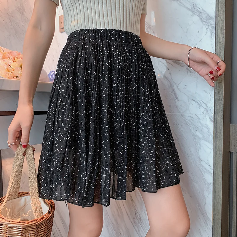 

Hong Kong Style Chiffon Printed Versatile Pleated Pleated Short Skirt
