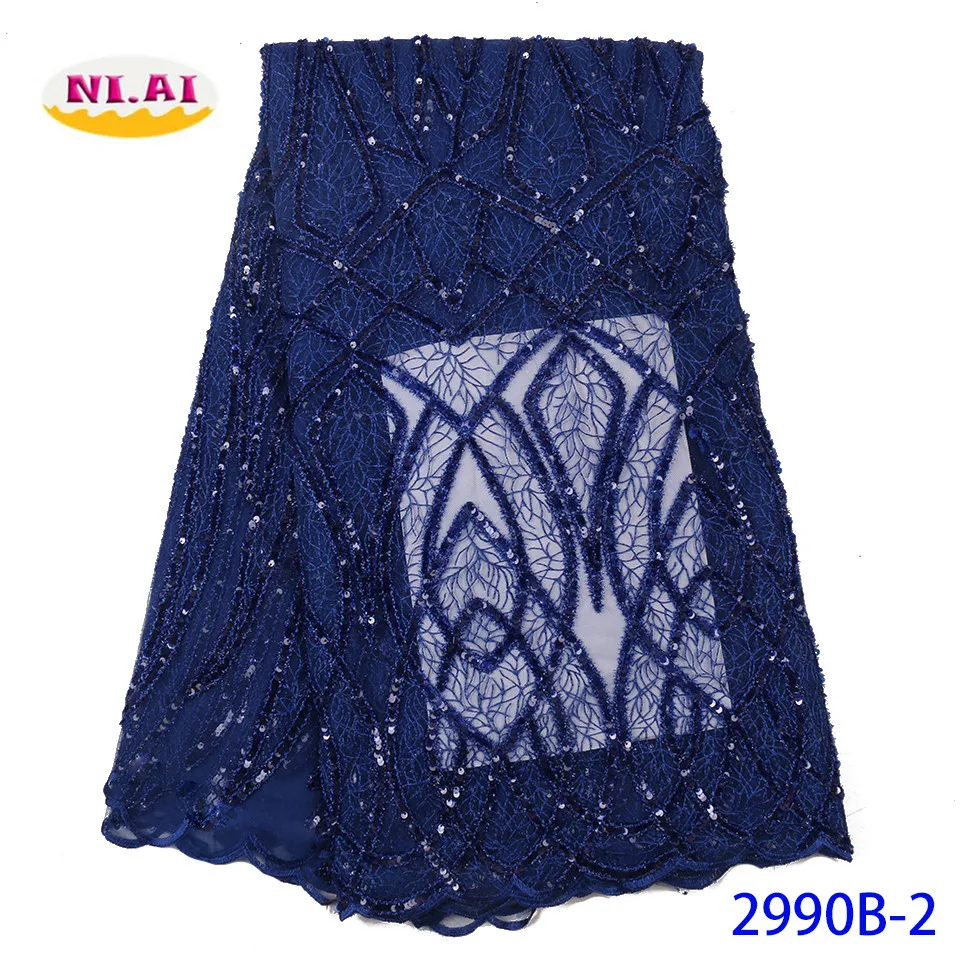NIAI Latest French Sequins Tulle Lace Material High Quality Nigerian Lace Fabrics Embroidered African Lace Fabric XY2990B-6