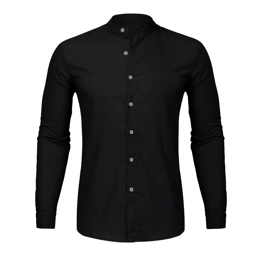Черный Dropshipping Fashion Men's Casual O-Neck Button Solid Beach Long Sleeve Top Blouse Casual Dress Women Korea style - Цвет: Черный