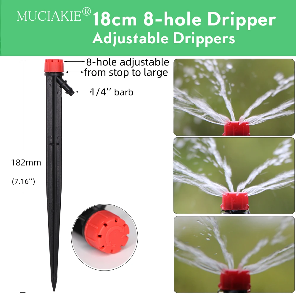 MUCIAKIE Garden Watering Drip Irrigation Sprinkler Adjustable 360 Degree Drippers Inserting Ground Fit 4/7mm Hose Greenhousse