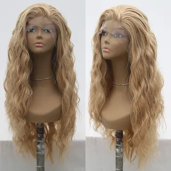 

Bombshell Water Wave Synthetic 13*3 Lace Front Wigs Mix Gold Blonde Heat Resistant Fiber Natural Hairline Side Part For Women