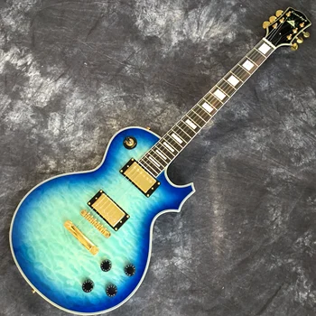 

New, blue Tiger Flame top electric guitar, gold accessories. Handmade 6-string guitar High quality guitar pickups. free shipping